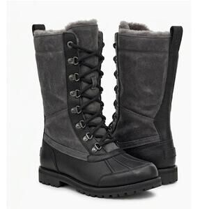 UGG Adirondack III Tall Boots Size 7 Black Grey Suede Leather Waterproof